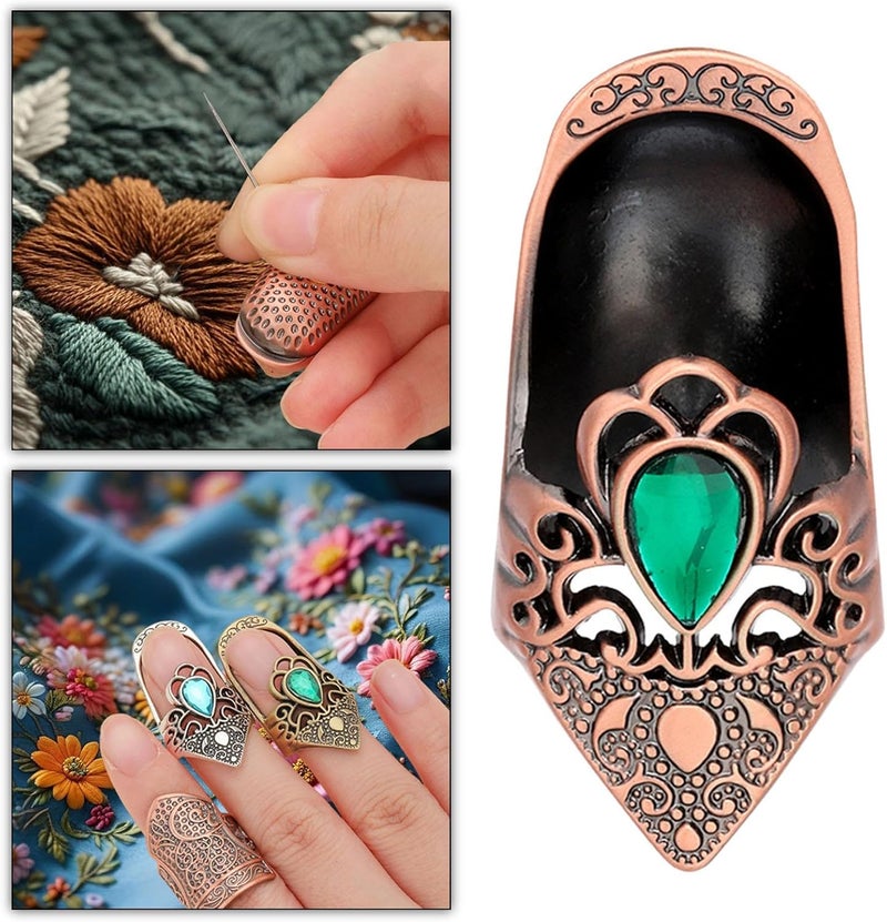 Fancyes Store Sewing Thimbles for Hand Sewing, Metal Finger Protector, Quilting Supplies, Vintage Style Antique Open Nail Thimble for Hand Embroidery, Cross Stitch, DIY Crafts, Red Bronze - Image 1